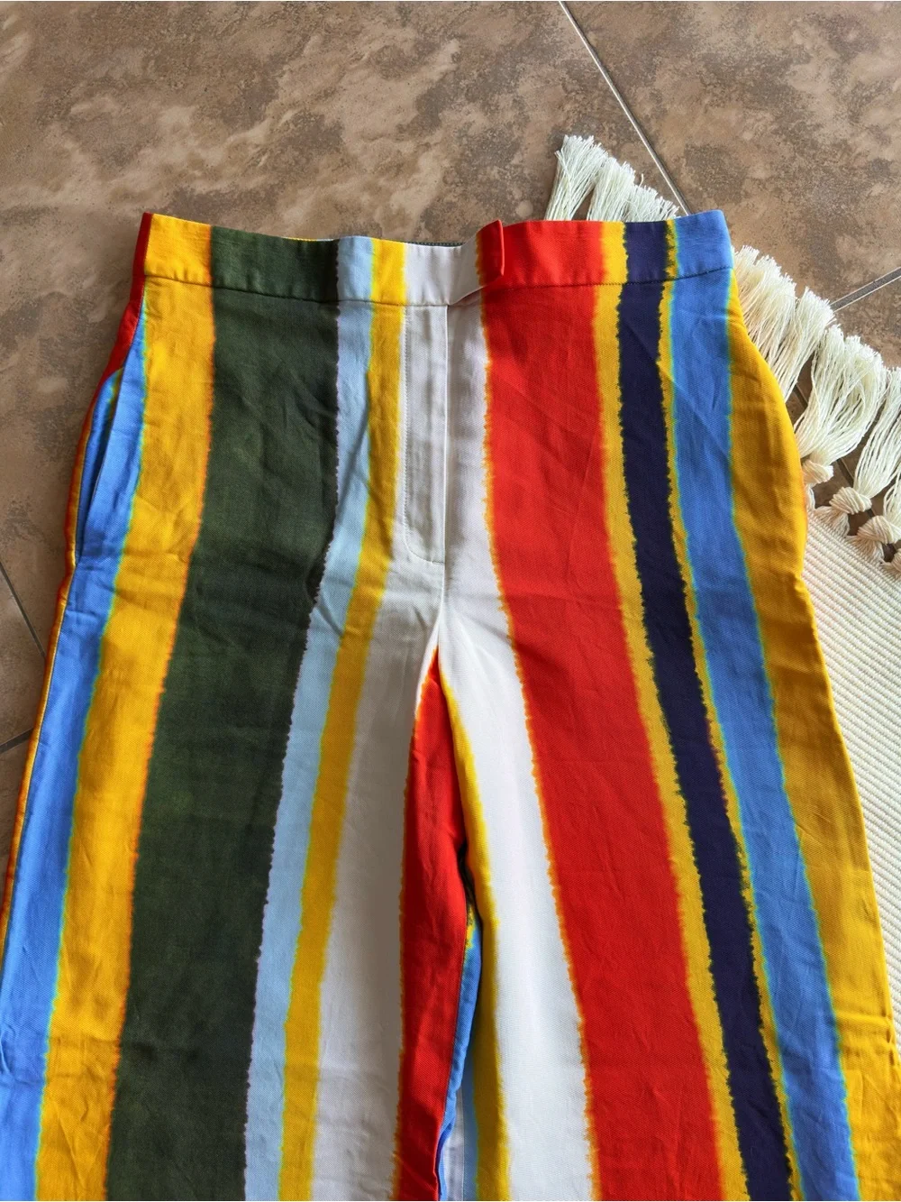 Tory Burch Fiona Wide Leg Pants Striped Multicolor High Rise